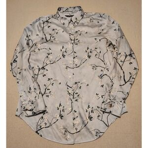 Lauren Ralph Lauren Blue Floral Print Satin Button Down Blouse Shirt Medium R